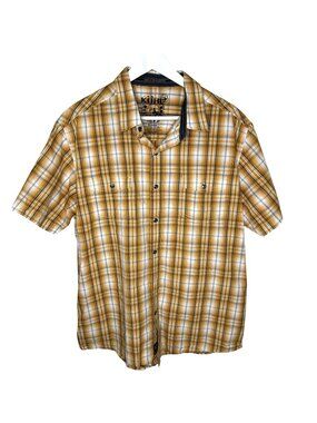 Kuhl Mountain Grown Orange Plaid Short Sleeve Button Up Shirt, Size XL